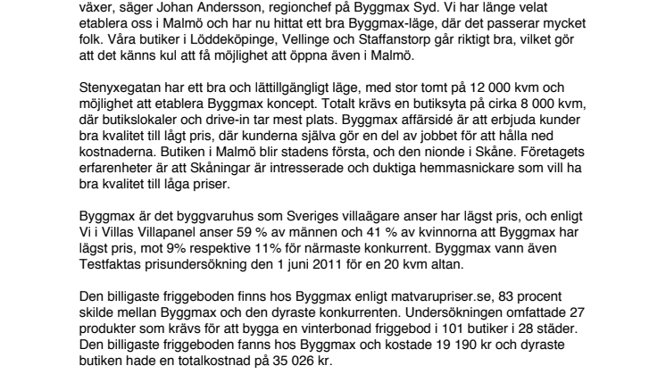 Byggmax har öppnat ny butik i Malmö