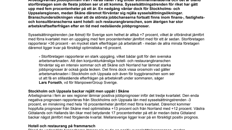 Stabil arbetsmarknad att vänta under sommaren