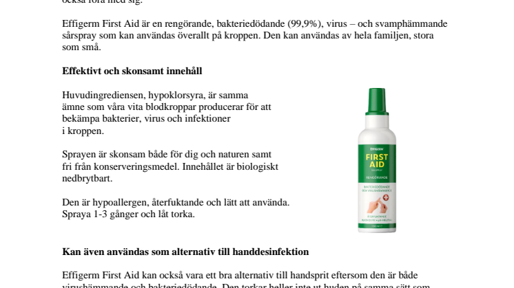 EN BAKTERIEDÖDANDE OCH VIRUSHÄMMANDE SPRAY - EFFIGERM FIRST AID