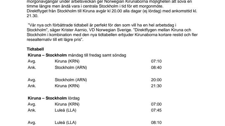 Förbättrad tidtabell med Norwegian