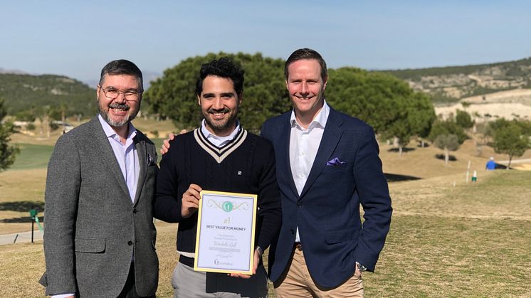 En av årets Golfhäftet Awards Vinnare, Vistabella Golf i Spanien, tillsammans med Arturo Garcia och Fredrik van Speijk från Golfhäftet