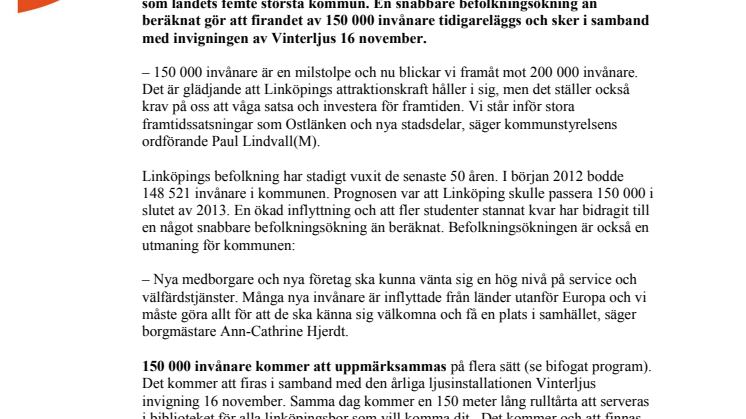 Linköping har blivit 150 000 invånare