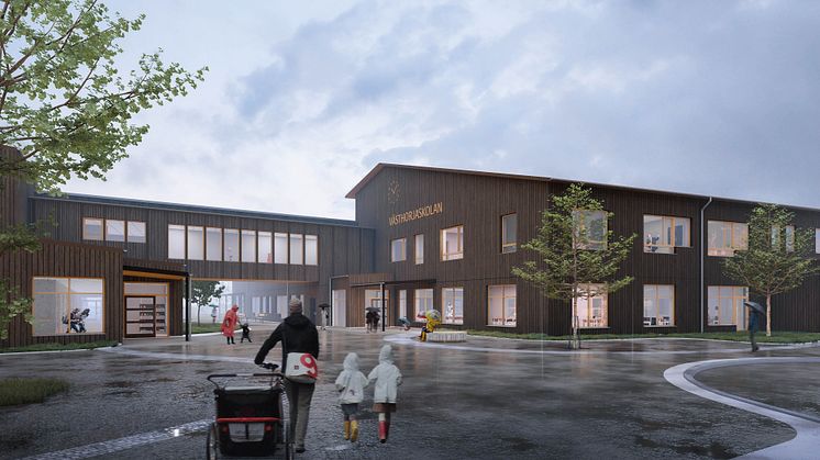Västhorjaskolan i Värnamo är ett uppdrag som Fredblad arkitekter gör för Värnamo kommun. Visualisering: Fredblad arkitekter