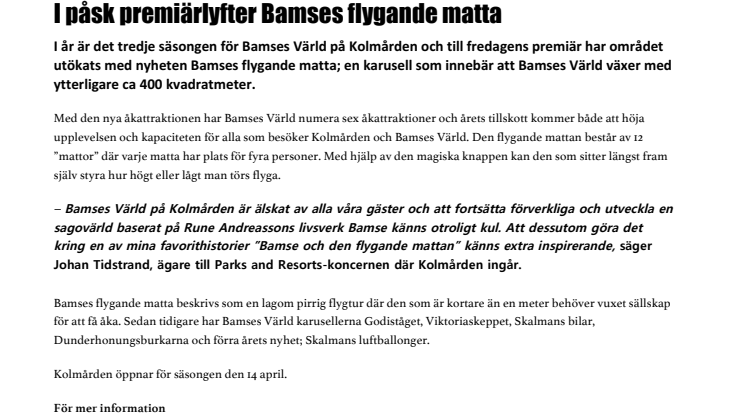 I påsk premiärlyfter Bamses flygande matta 