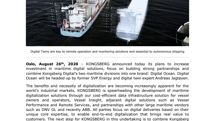 KONGSBERG brings in digital twin expertise to strengthen digital offering in the maritime space