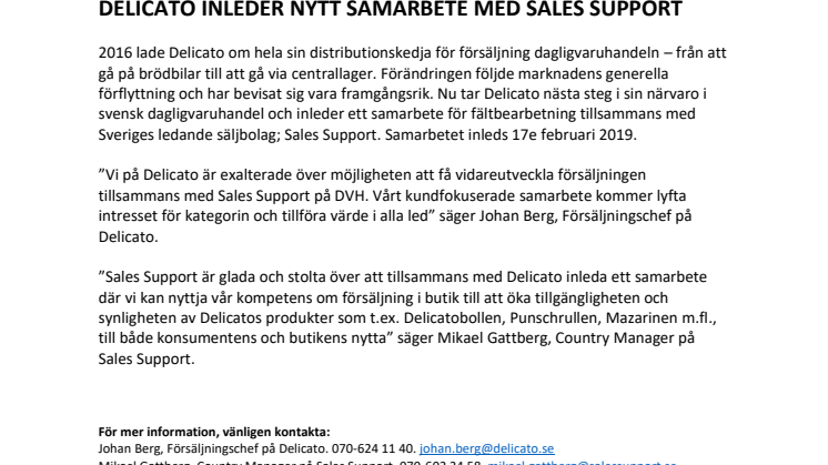 DELICATO INLEDER NYTT SAMARBETE MED SALES SUPPORT