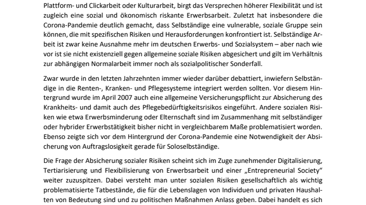 Tagung | "Die soziale Absicherung von Risiken bei selbständiger und hybrider Erwerbsarbeit"