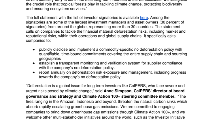 230 Investors with USD $16.2 trillion in AUM Call for Corporate Action on Deforestation, Signaling Support for the Amazon