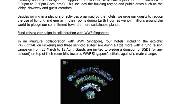 Lights Out at Pan Pacific Hotels Group in support of Earth Hour 2019