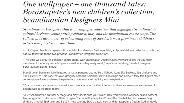 One wallpaper – one thousand tales: Boråstapeter’s new children’s collection, Scandinavian Designers Mini 