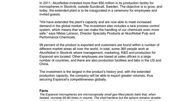 Press release: AkzoNobel inaugurates major investment in Sundsvall
