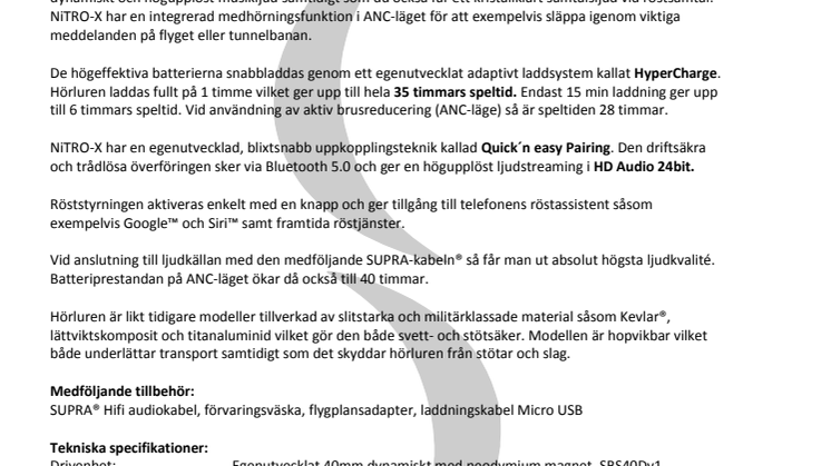 SUPRA NiTRO-X Over-ear – Optimal komfort och brusreducering (ANC)