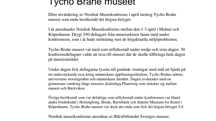 Högsta betyg för Tycho Brahe museet