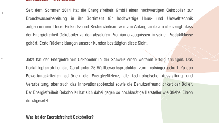 Der Energiefreiheit Oekoboiler – die innovative Brauchwasserwärmepumpe ist Testsieger