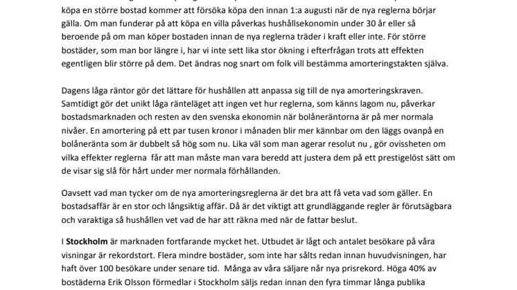 Erik Olsson Fastighetsförmedling kommenterar bostadsmarknaden 13 mars 15