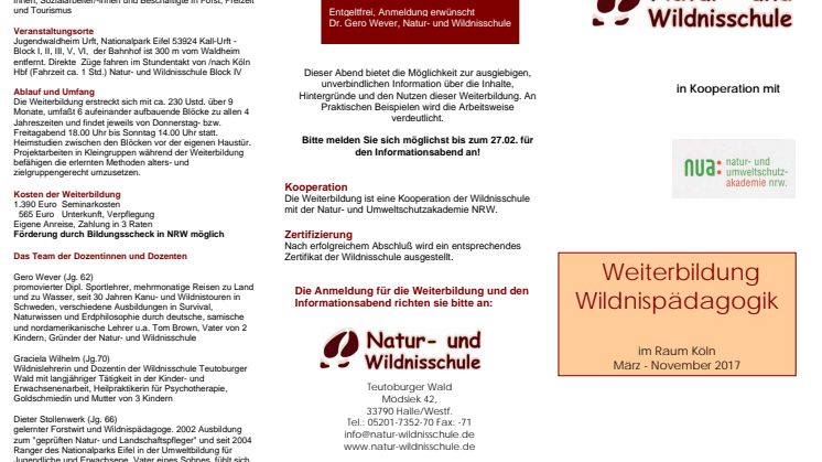 Weiterbildung Wildnispädagogik Rheinland 2017