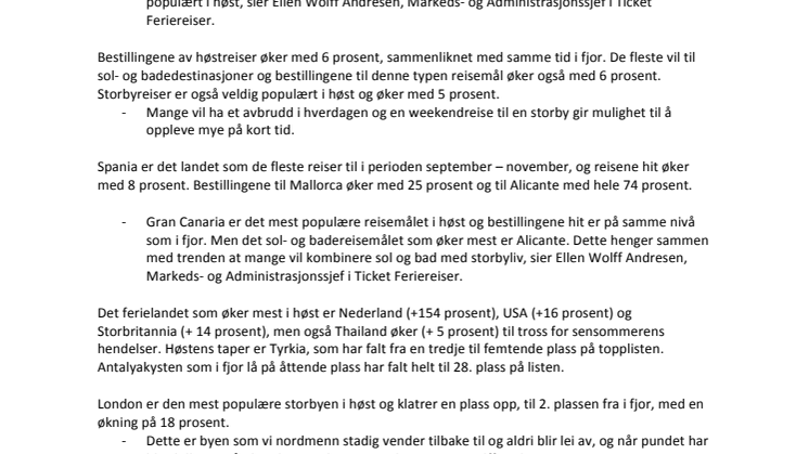 Stor etterspørsel etter høstreiser – hit reiser vi