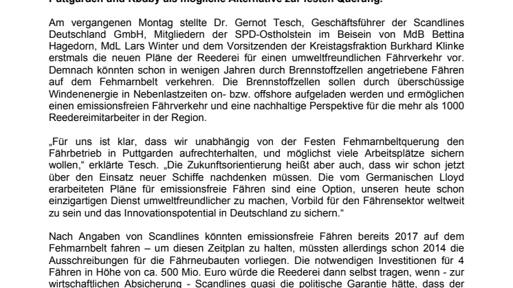 SPD-Ostholstein und Scandlines diskutieren emissionsfreie Fähren auf dem Fehmarnbelt