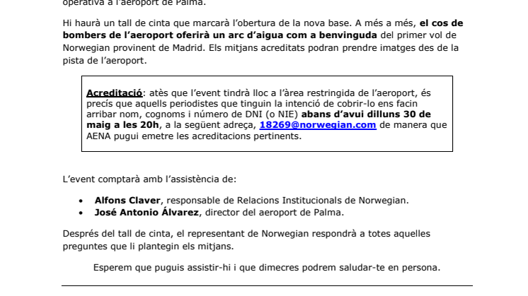 Descarrega convocatòria: aeroport de Palma (dimecres 1 de juny, 10.20 del matí).