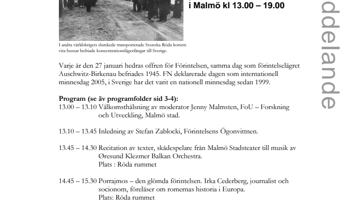 Förintelsens minnesdag 27 jan 2010 på Stadsbiblioteket i Malmö kl 13.00 – 19.00