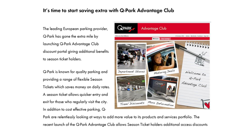It’s time to start saving extra with Q-Park Advantage Club 