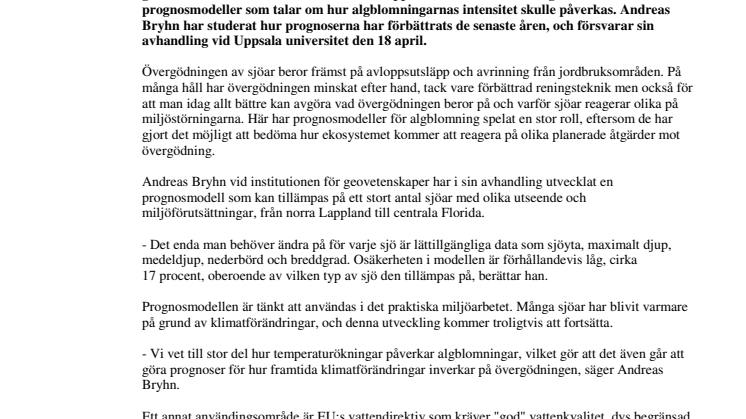 Säkrare prognoser för algblomning i sjöar