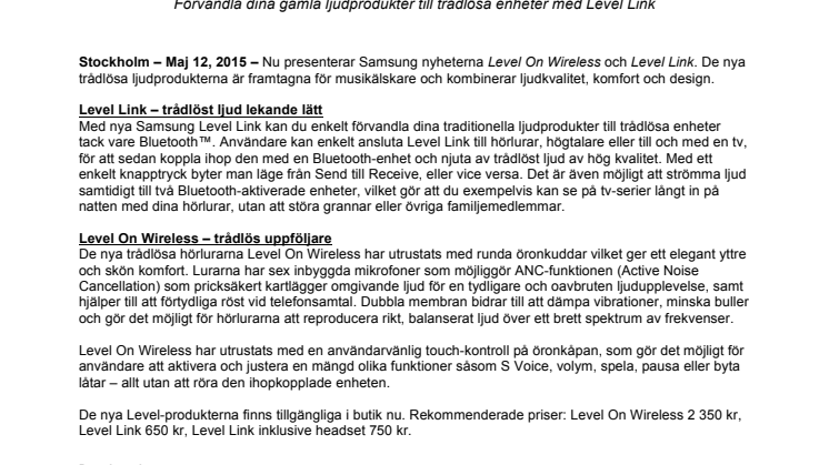 ​Samsung Level utökas med två nya familjemedlemmar