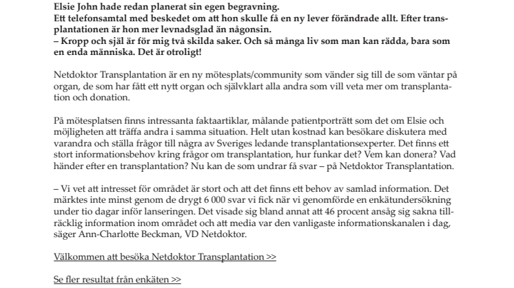 Transplantation – en ny mötesplats/community på Netdoktor.se