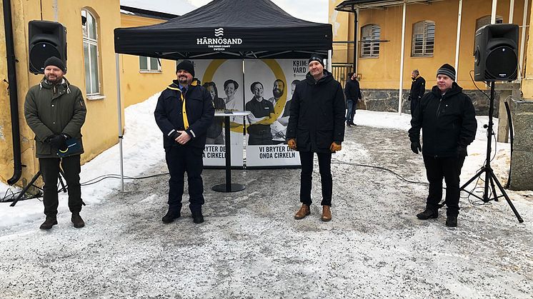 Johan Modin, chef för region nord, Kriminalvården, Radomir Sarkan, kriminalvårdschef, anstalten Saltvik, Jerker Häggström,  VD, Intea Östersund, Andreas Sjölander (S), kommunstyrelsens ordförande, Härnösand