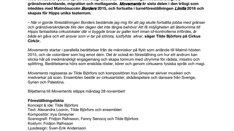 Cirkus Cirkör och Malmö Stadsteater skapar en ny föreställning på Hipp – MOVEMENTS