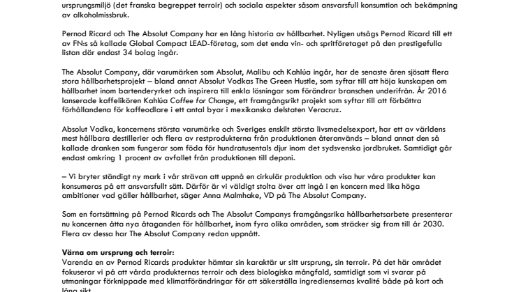 Pernod Ricard lanserar nya hållbarhetsmål - social hållbarhet och terroir på agendan