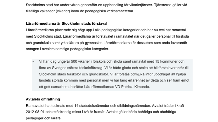 Lärarförmedlarna vinner avtal i Stockholms Stad