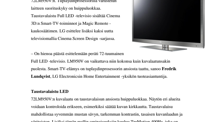 IFA 2012: LG tuo markkinoille taustavalaistun 72-tuumaisen Full LED -television