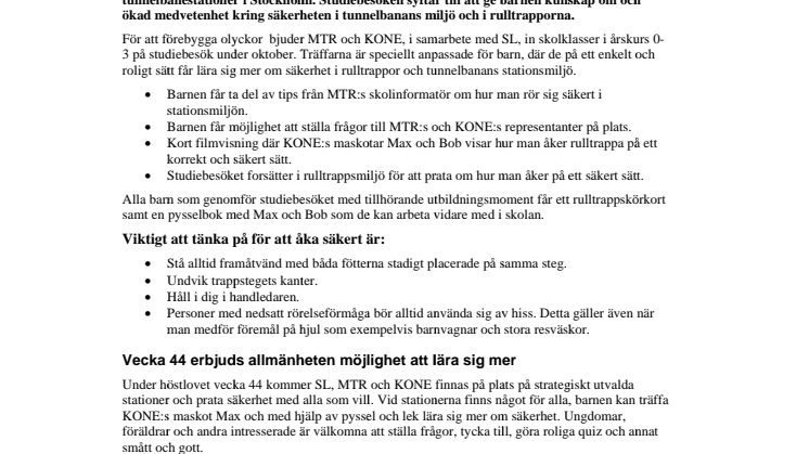 KONE och MTR ordnar säkerhetsutbildning för skolbarn 