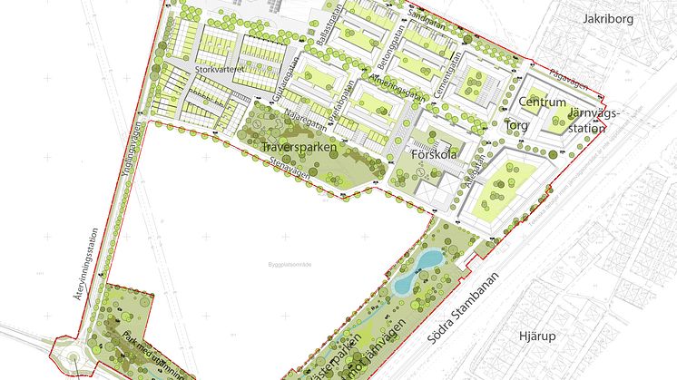 Illustration: del av detaljplan för Västerstad 1 i Hjärup, Staffanstorps kommun.