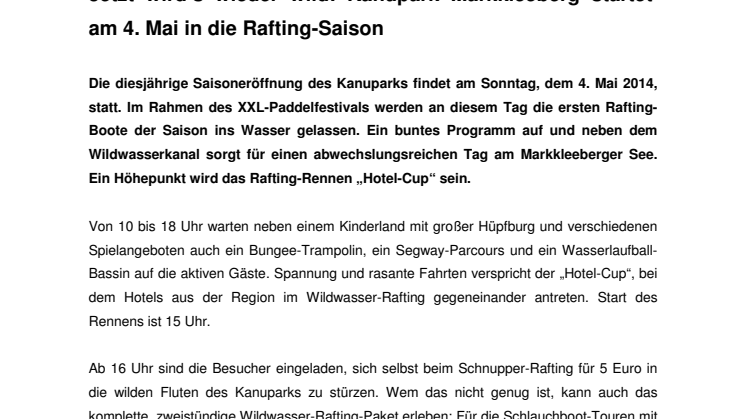 Jetzt wird’s wieder wild: Kanupark Markkleeberg startet am 4. Mai in die Rafting-Saison
