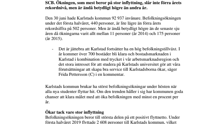 Karlstad fortsätter att växa 