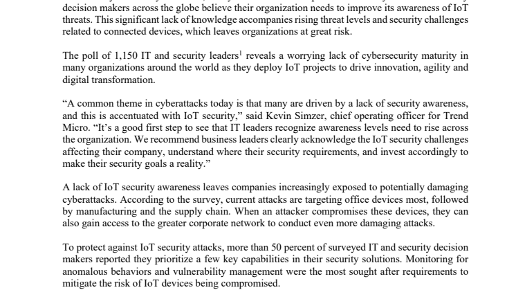 Skrämmande rapport från Trend Micro: Företag saknar kunskap om IoT-säkerhet