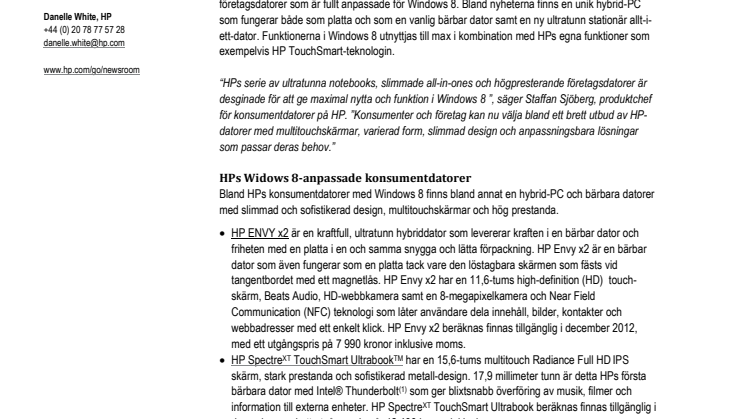 HP presenterar full Windows 8 uppställning 