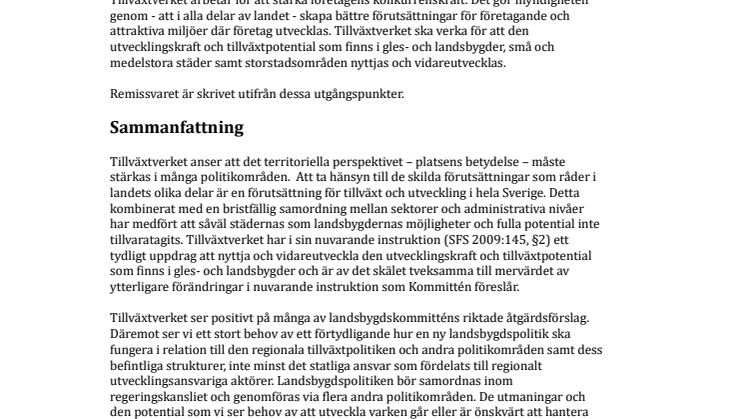 Remissvar landsbygdskommittén