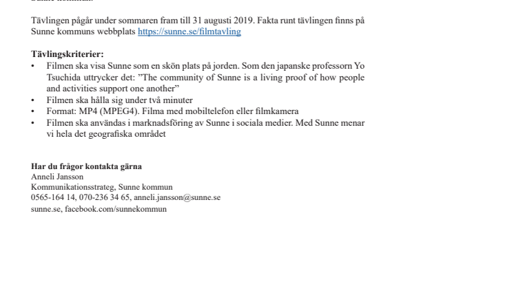 Filmtävling utlyst bland Sunneborna