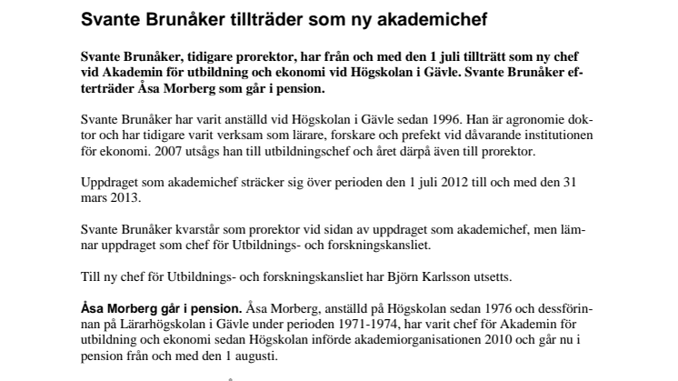 Svante Brunåker tillträder som ny akademichef