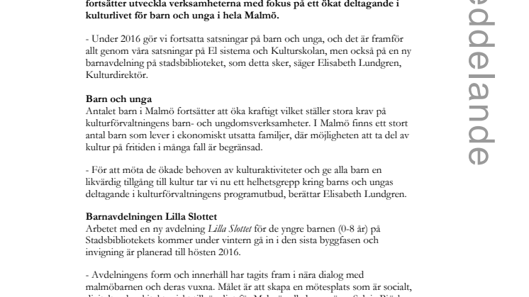 Kulturförvaltningens nämndsbudget 2016