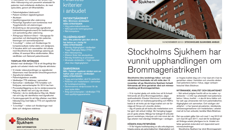 Stockholms Sjukhems anbud på Brommageriatriken