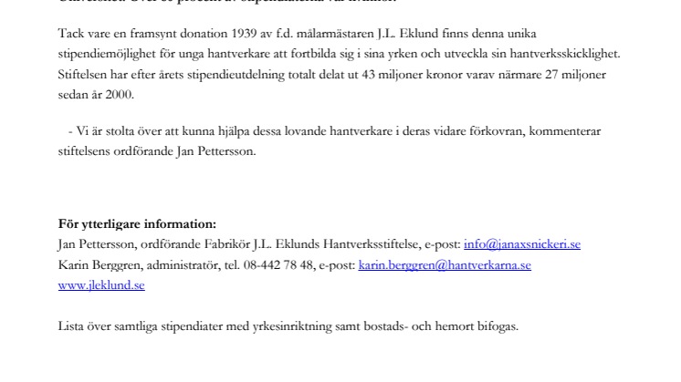 Miljonbelopp i stipendier till unga hantverkare