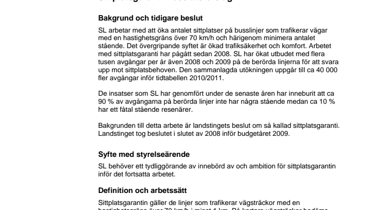 SL ärende om sittplatsgaranti beslutsförslag