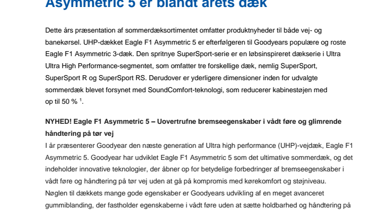 Goodyear præsenterer: Ny Eagle F1 SuperSport-serie og Eagle Asymmetric 5 er blandt årets dæk