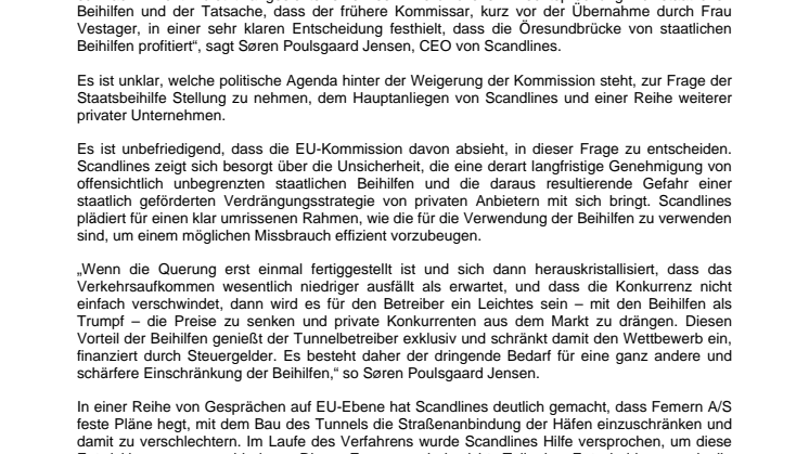 Scandlines: EU verzichtet auf Stellungnahme zur Frage der Staatsbeihilfe