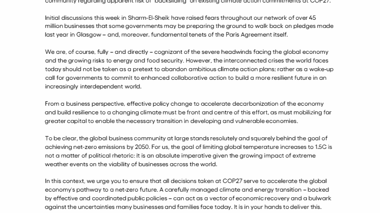 Letter to COP27 Heads of Delegations