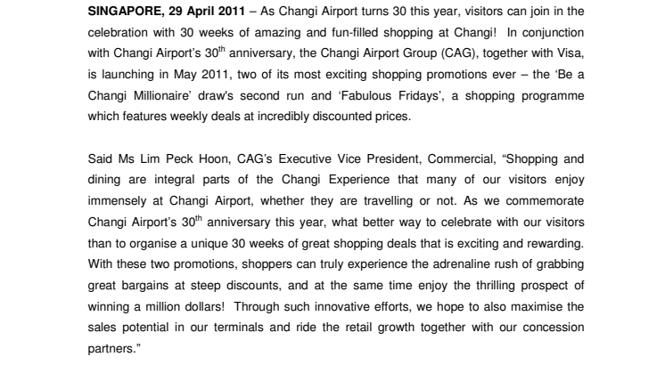 Celebrate 30 Weeks of Fantastic Shopping at Changi!
